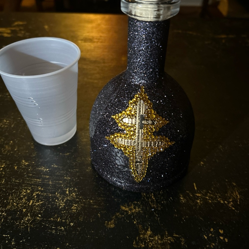 Deux Lux Black and Gold Art Glass Bottle Hand Painted Glass Bottles with picture
